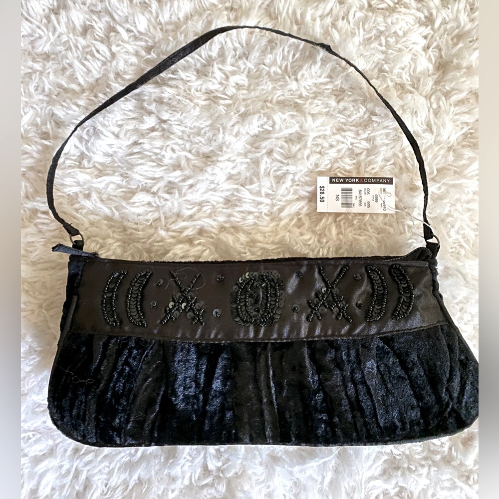 New York & Company black Shoulder Bag velvet Sequin Satin Exterior beaded clutch